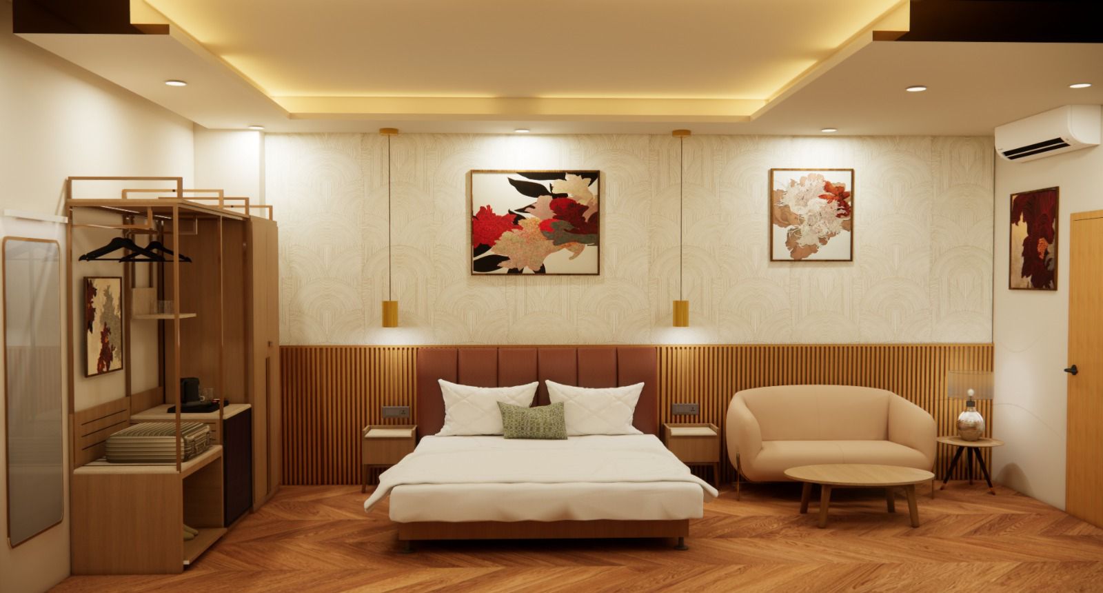 Bedroom suite with wardrobe and seating