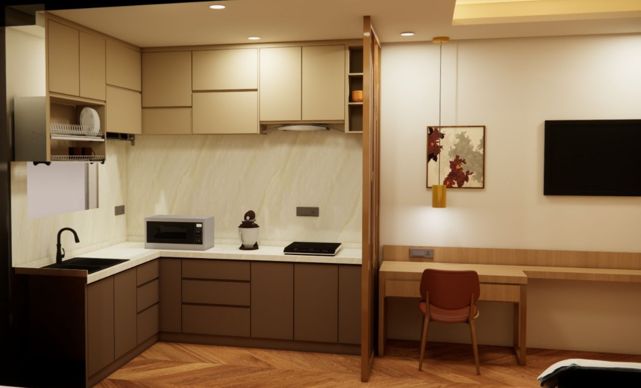 Kitchen area with adjoining work desk